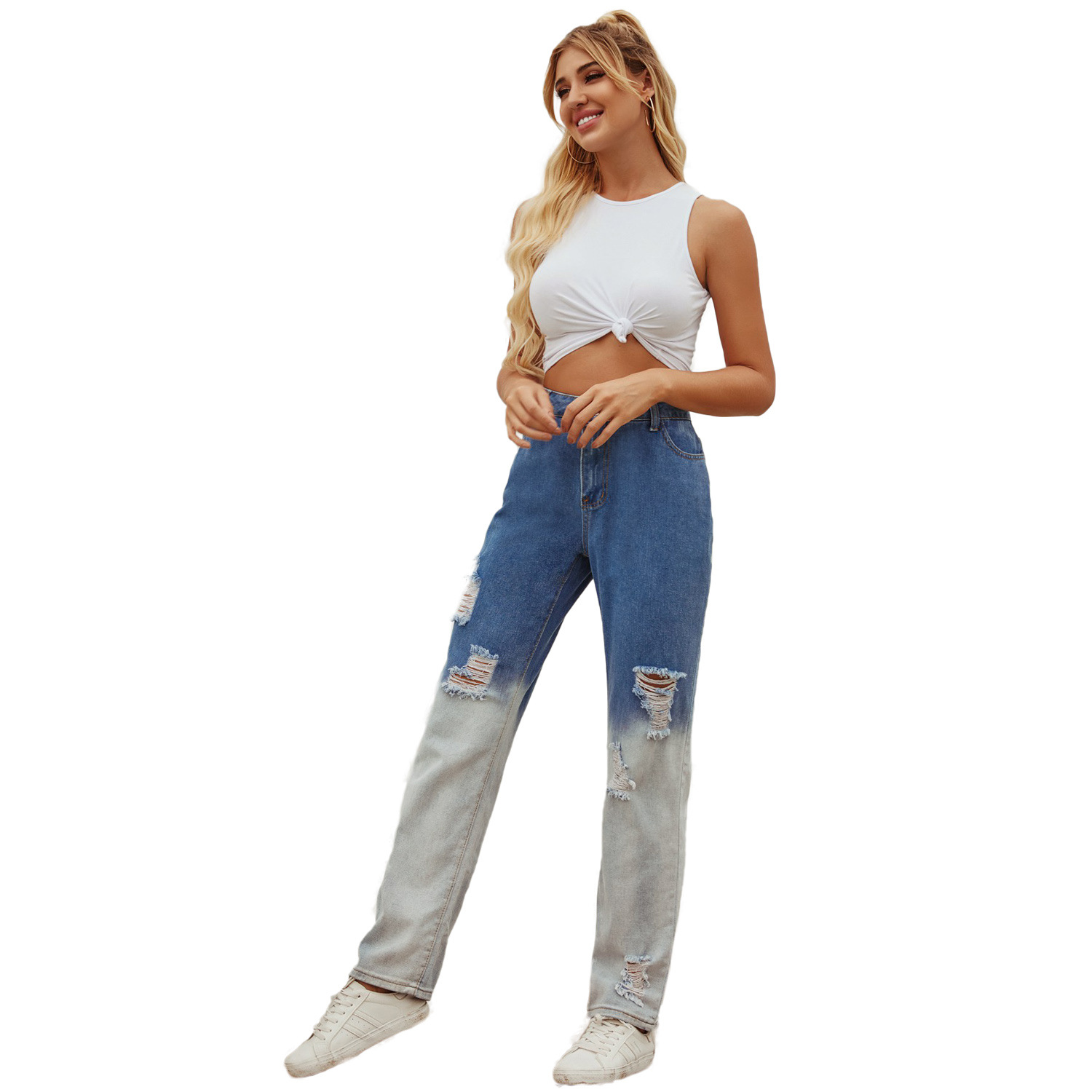 High Waisted Distressed Denim Jeans Vintage Style Retro Aesthetic Casual Wear Wholesale Available