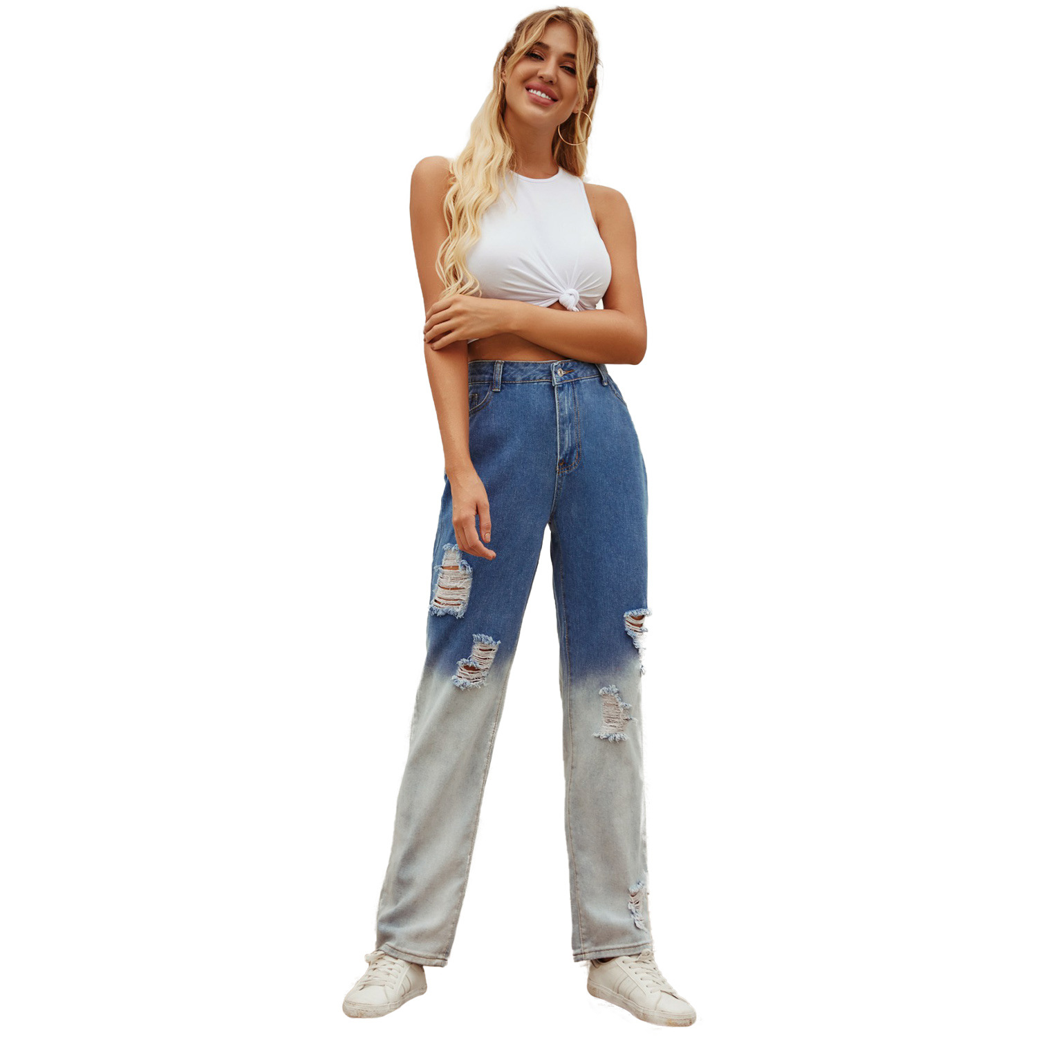 High Waisted Distressed Denim Jeans Vintage Style Retro Aesthetic Casual Wear Wholesale Available