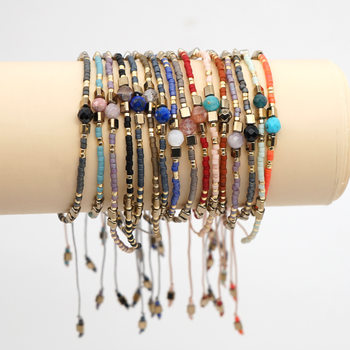 Bohemian Style European and American Simple Rice Beads Handmade Woven Friendship Rope Iron Gall Semi-Precious Stone Women Jewelry Small Bracelet