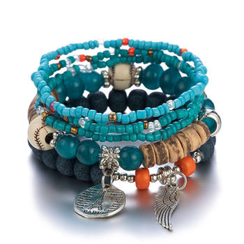 Wish Cross-Border Millet Bead Angel Wings Multi-Layer Bracelet Set Colorful Bohemian Ethnic Bead Bracelet Set