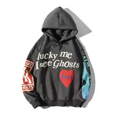 Cross-Border Wholesale Kanye Kanye Foamed Heart Letters Graffiti Print Hooded Sweatshirt Large Size Pure Cotton Jacket