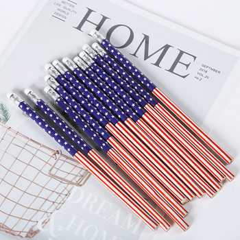 Cross-border American Flag Pencil Independence Day Pencil British Flag Cartoon HB Pencil Children's Stationery Wholesale Learning Prizes