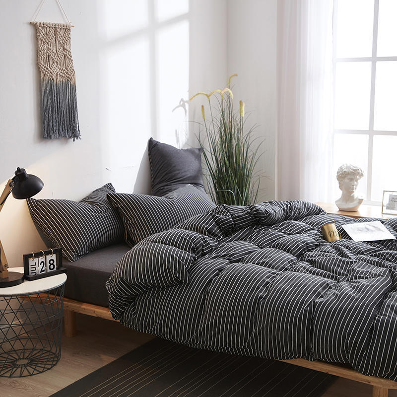 Tianzhu cotton four-piece Japanese knitted cotton striped quilt cover bed sheet bed hat 1.51.8 m bedding generation