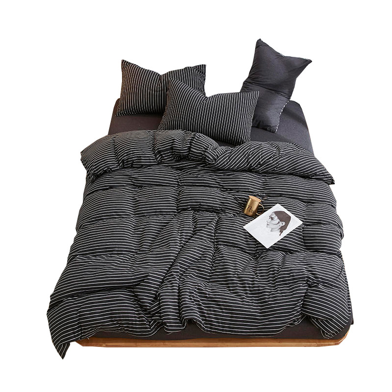 Tianzhu cotton four-piece Japanese knitted cotton striped quilt cover bed sheet bed hat 1.51.8 m bedding generation