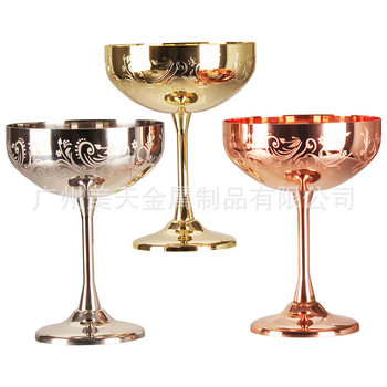 Stainless steel 304 goblet etching carved wheat ear cup bar champagne glass Martini red wine glass Foreign trade hot sale