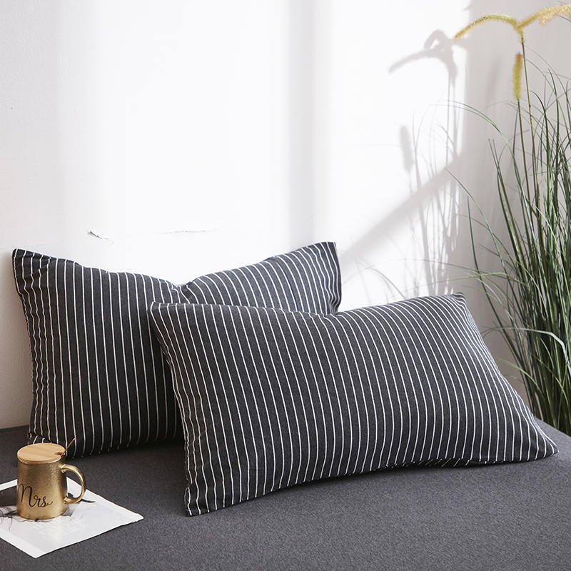 Tianzhu cotton four-piece Japanese knitted cotton striped quilt cover bed sheet bed hat 1.51.8 m bedding generation