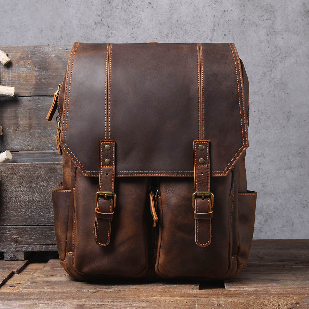 Balo Du Lịch Da Bò Lớn Phong Cách Retro Vintage Màu Nâu
