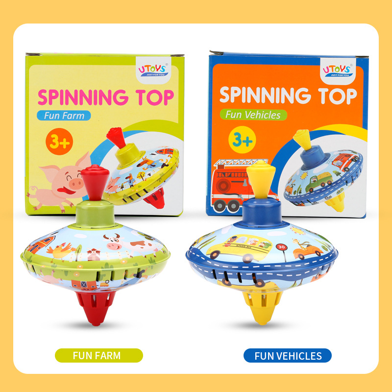 Cross-Border Factory Direct sales children's educational toys tin spinning top tin top European and American classic nostalgic toys