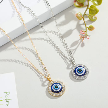 Cross-border new jewelry Turkish eyes drill geometric Devil's Eye pendant necklace foreign trade sweater chain jewelry