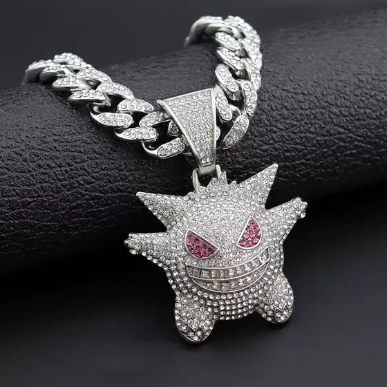European and American Hip-Hop Full Diamond Cuban Necklace Hiphop Flap Pocket Pants Monster Elf Anime Pokemon Trendy Pendant