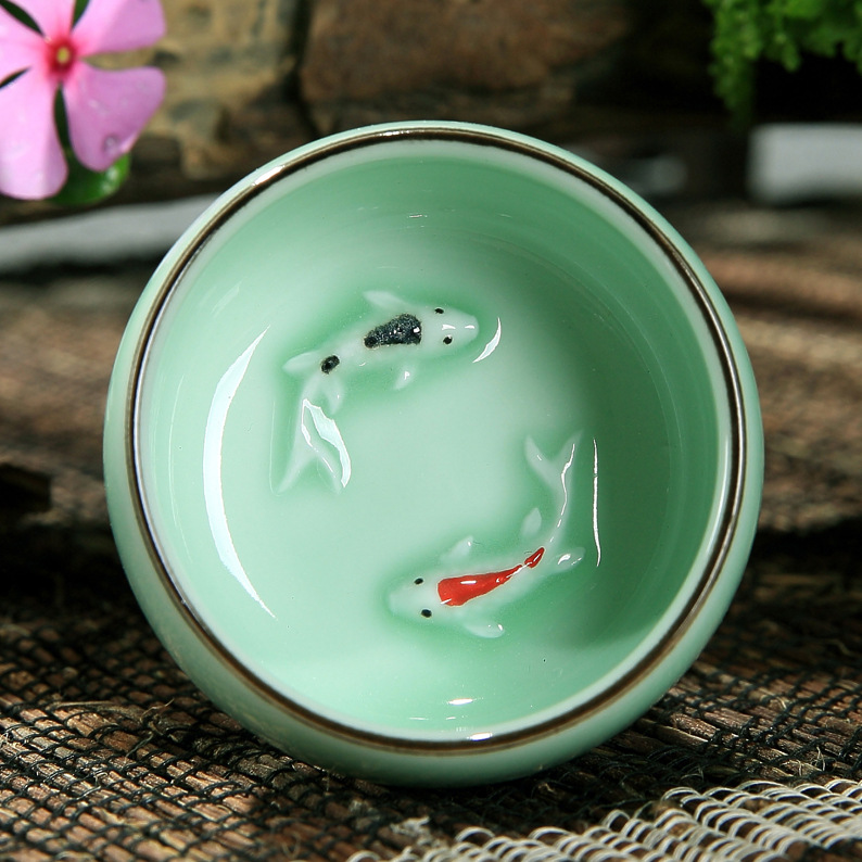 Celadon Household Ceramic Kung Fu Tea Set Tea Cup Carp Single Cup Master Fish Cup Logo Gift Wholesale Tea Cup Chinoiserie