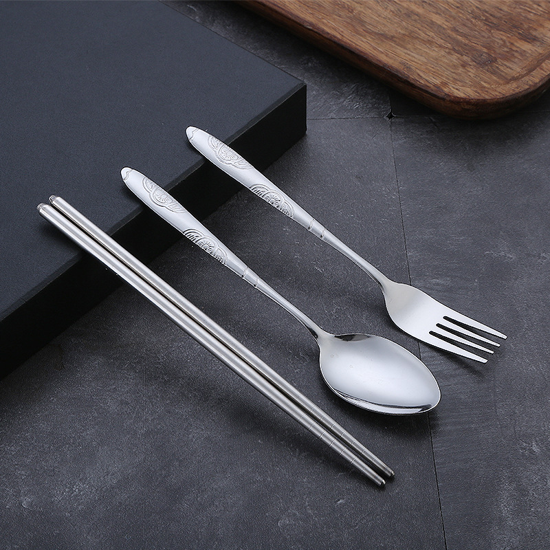 Stainless Steel Cutlery Set Disposable Chopsticks Knife Fork Spoon Boxed Outdoor Travel Spoon Easy to Carry