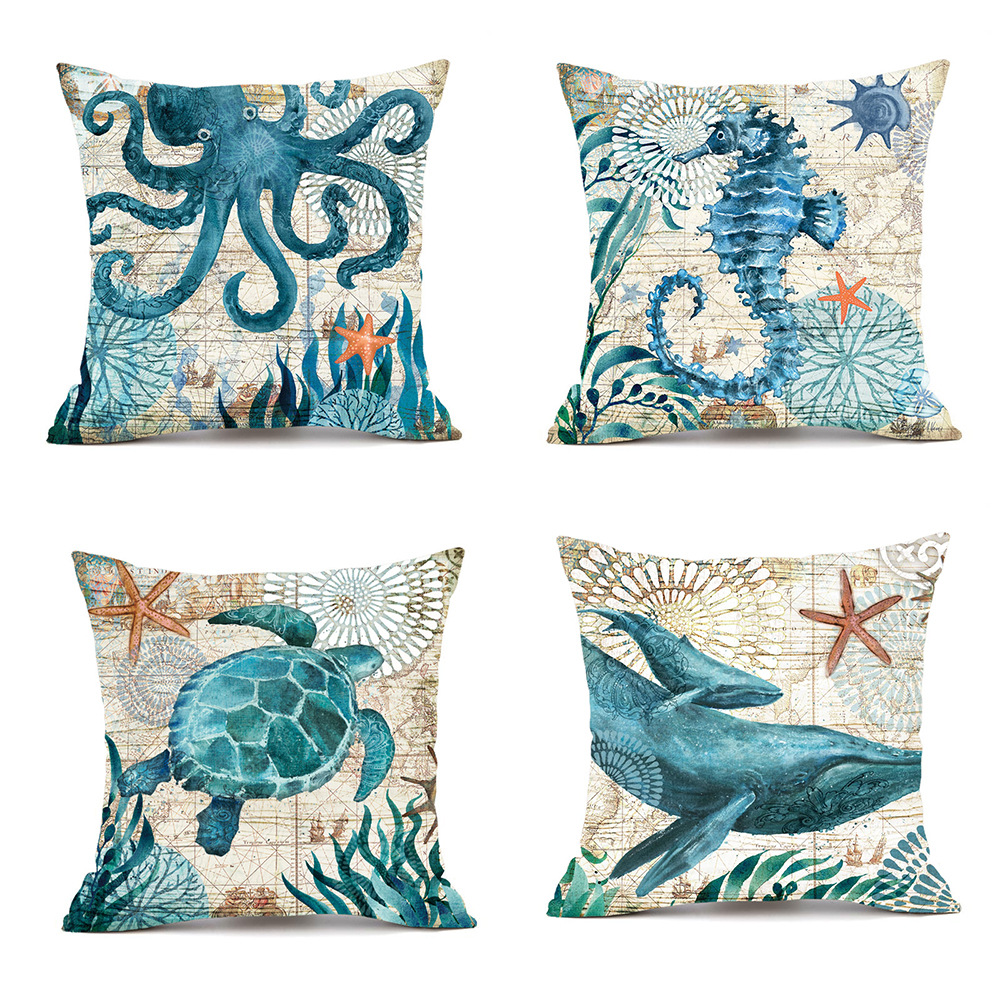 Cross-Border Marine Life Turtle Seahorse Whale Octopus Cushion Cover Pillow Cover Ebay Amazon Can Be Customized According to Drawings
