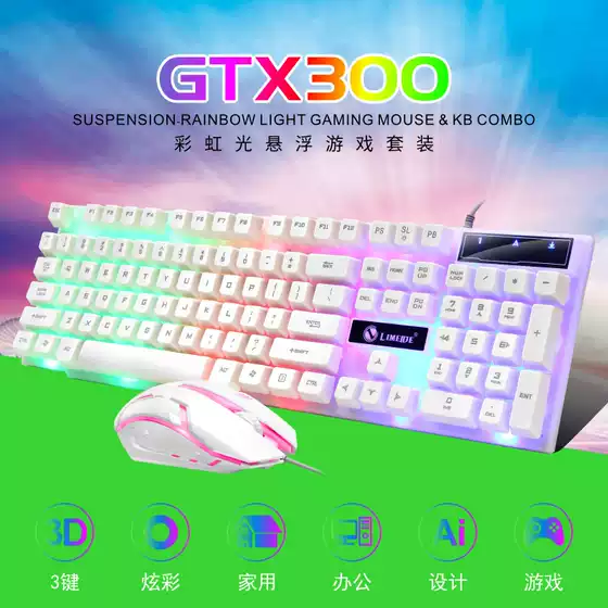 Russian English magnesium GTX300 keyboard mouse suit new USB keyboard USB mouse Internet cafe luminous game kit