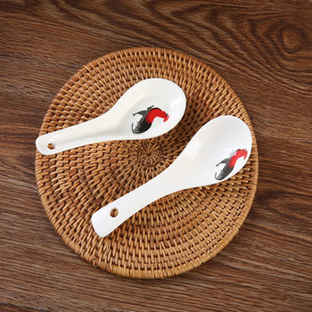 Shopkeeper Recommended Classic Nostalgic Cock Pattern White Ceramic Spoon Cock Thickened Spoon Three Bend Spoon Wholesale
