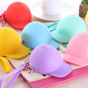 Korean Cute Cartoon Candy Color Baseball Cap Coin Bag Mini Hat Key Bag Silicone Female Coin Clutch Bag