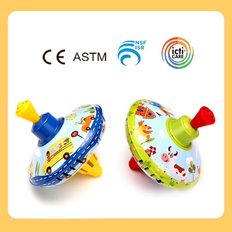 Cross-Border Factory Direct sales children's educational toys tin spinning top tin top European and American classic nostalgic toys