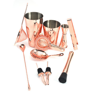 Factory Stainless Steel Cocktail Shaker Set 11 Pieces Wine Strainer Filter