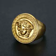 European and American hipster hip-hop all-match accessories titanium steel color retaining vacuum gold-plated myth men's ring