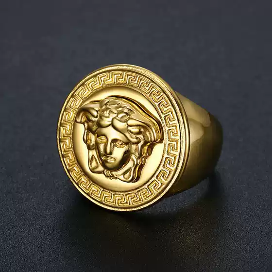 European and American hipster hip-hop all-match accessories titanium steel color retaining vacuum gold-plated myth men's ring