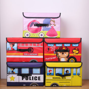 Film coated cartoon car non-woven folding storage box clothes finishing box children's toys multi-function storage stool