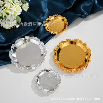 High-grade European-style tray fruit plate hotel household items KTV fruit plate silver alloy candle holder cake plate wholesale