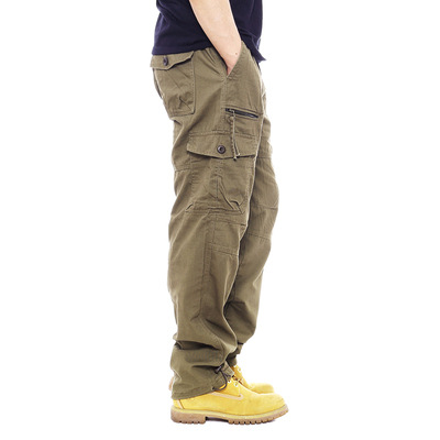 overalls men's casual pants elastic waist large size pants multi-pocket loose trousers construction site pants
