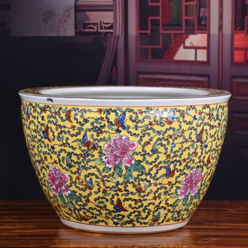 Jingdezhen Ceramic Fish Tank Handmade Gold Painting Pastel Selection Gold Fish Tank Household Rice Tank Water Tank Crafts Ornaments