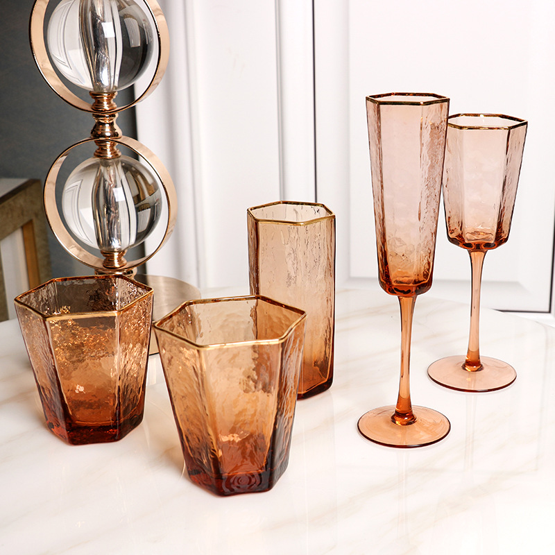 Nordic Phnom Penh Hammered Champagne Red Wine Glass Champagne Cup Hexagon Cup Household Juice Glass Wine Set Creative