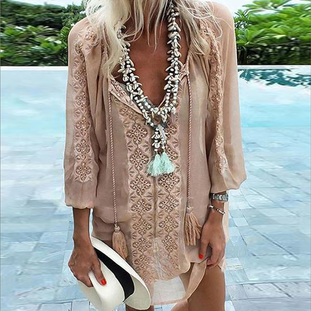 Chiffon Patchwork Long Sleeve Plus Size Top Loose Fit Elegant Design Versatile for Casual or Formal Wear Wholesale