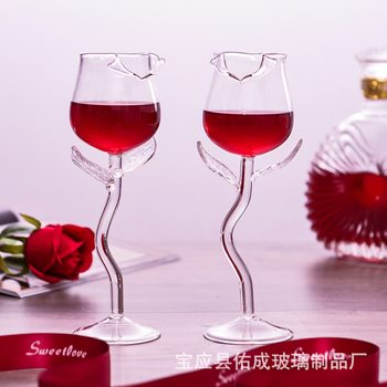 Creative Rose Cup Red Wine Glass Rose Red Wine Glass Factory Supply Wholesale Goblet