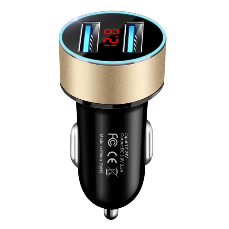 Car Fast Charging Cigarette Lighter Adapter 3.1A Digital Display Car Charger Smart Flash Charger Dual USB Port for Car Use