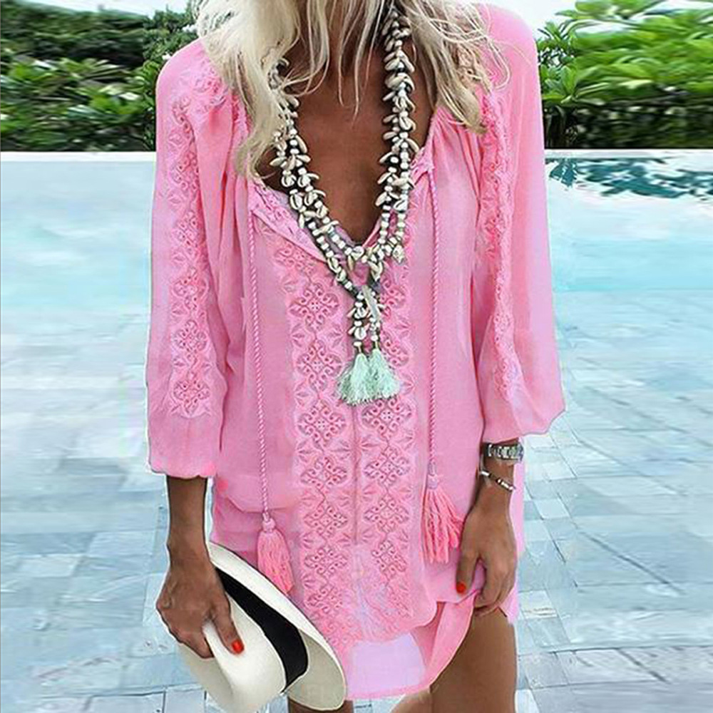 Chiffon Patchwork Long Sleeve Plus Size Top Loose Fit Elegant Design Versatile for Casual or Formal Wear Wholesale
