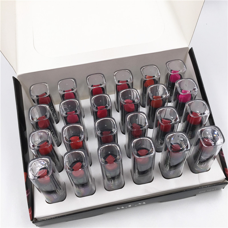 New 24-Pack Mem Black Tube Mixed Lipstick Lip Gloss Lip Gloss Cosmetics Makeup 2 Yuan Store Street Stall Night Market Supply