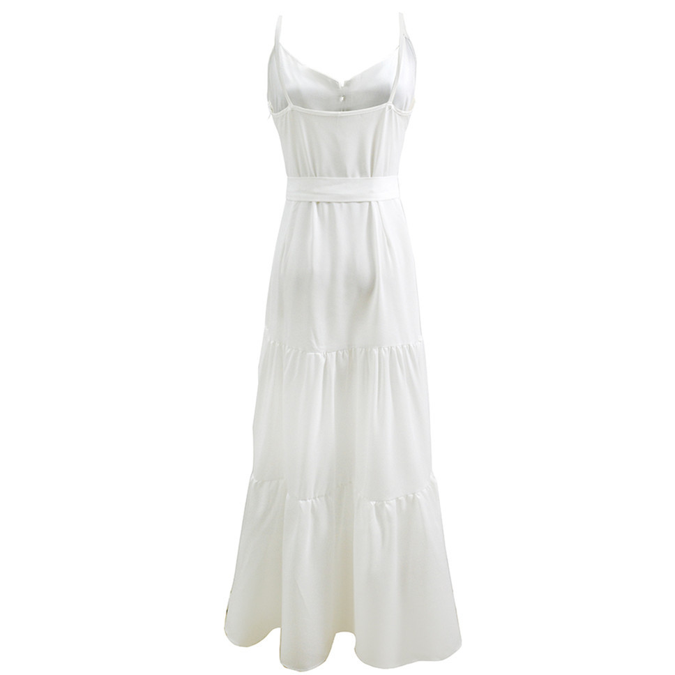 Womens Summer Dress Unique Button Design V Neck Color Block Sleeveless Casual Wear for Parties or Beach