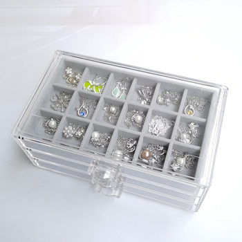 Three-draw multi-grid acrylic flannel storage box jewelry necklace finishing box earrings ring display stand flannel tray