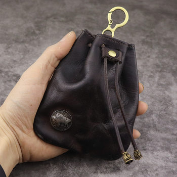 New Style Creative Japanese-Style Coin Purse for Women, Vintage Handmade Color-Washed Vegetable-Tanned Leather Lucky Bag Trendy Wholesale
