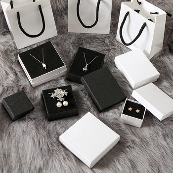 Solid Color Black and White Jewelry Box Packaging Box Simple and Fresh Earrings Bracelet Necklace Ring Earrings Paper Jewelry Packaging Box