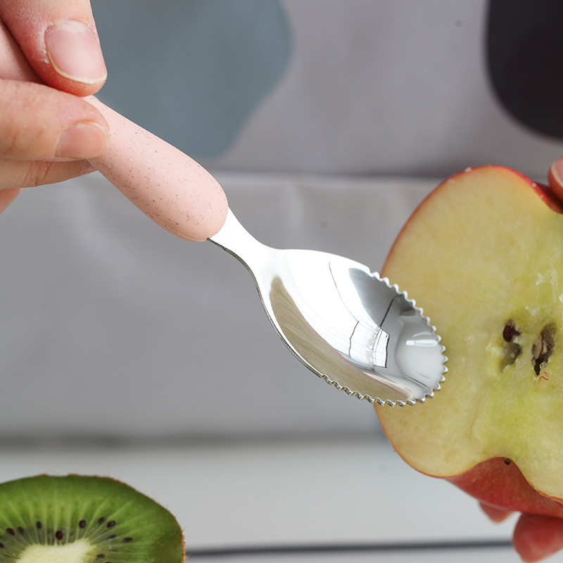Korean Japanese-style baby 304 stainless steel multi-functional double-headed dual-use feeding apple fruit scraping spoon