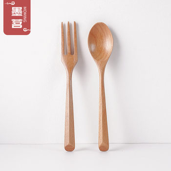Beech Wood Spoon Creative Japanese and Korean Style Triangle Handle Solid Wooden Spoon Fork Chopsticks Set Wooden Tableware Small Spoon Laser Engraving