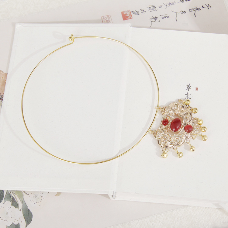 Original Hanfu Soft Choker Necklace, Ancient Style Accessory, Classical Ethnic Style Jewelry for Women, Glass Pendant Neck Chain