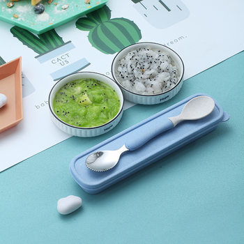 Korean Japanese-style baby 304 stainless steel multi-functional double-headed dual-use feeding apple fruit scraping spoon