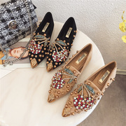 Plus Size Flats for Women 2020 Autumn New Style Deep Rivet Cherry Flats Rhinestone Pointed Toe Popular Flats Shoes