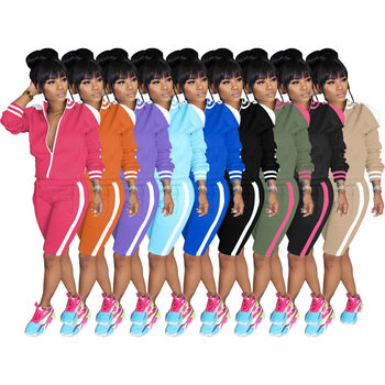 W8088 Amazon AliExpress European and American Women's Summer Shoulder Sports Two-piece Fashionable Hot Selling Suit