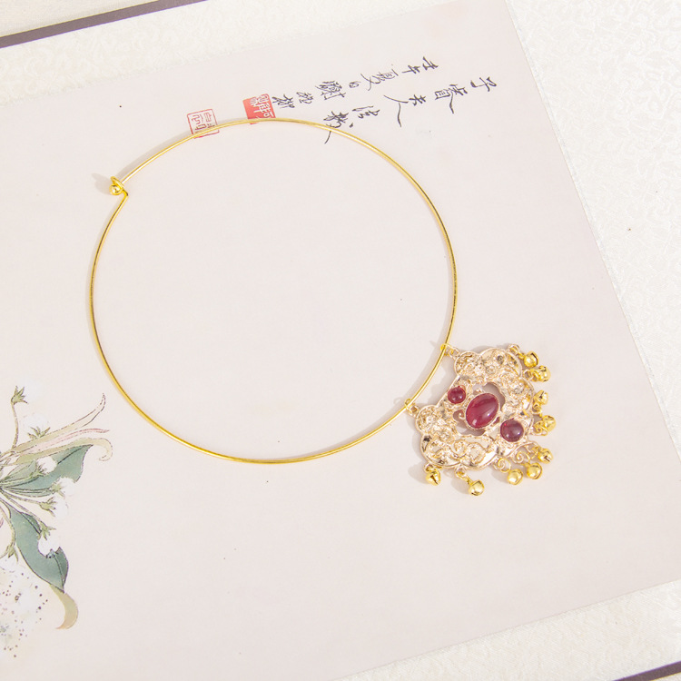 Original Hanfu Soft Choker Necklace, Ancient Style Accessory, Classical Ethnic Style Jewelry for Women, Glass Pendant Neck Chain