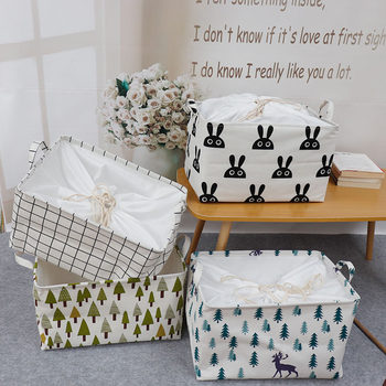 Large Long Drawstring Fabric Toy Storage Basket Dust-Proof and Moisture-Proof Foldableing Clothes Quilt Cotton and Linen Storage Box