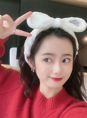 韩国网红洗脸发带兔耳朵鹿角猫耳朵束发带发箍毛绒蝴蝶结头带发饰