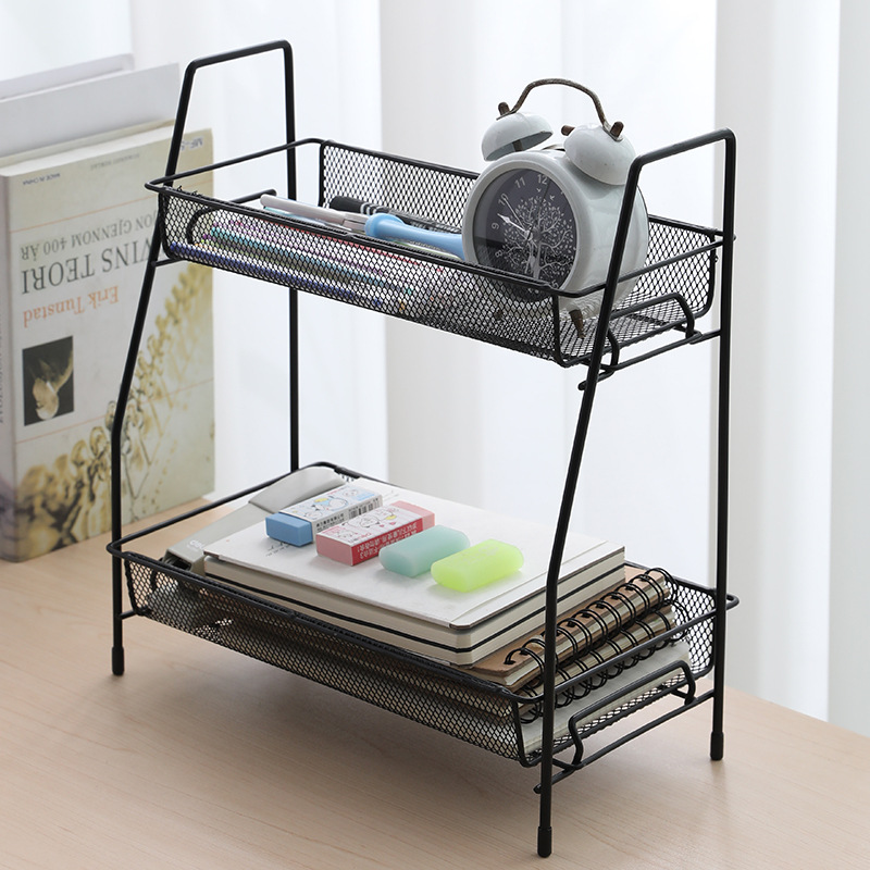 Multifunctional Double-Layer Organizing and Storage Rack Nordic Ins Iron Desk Desktop Cosmetics Storage Rack