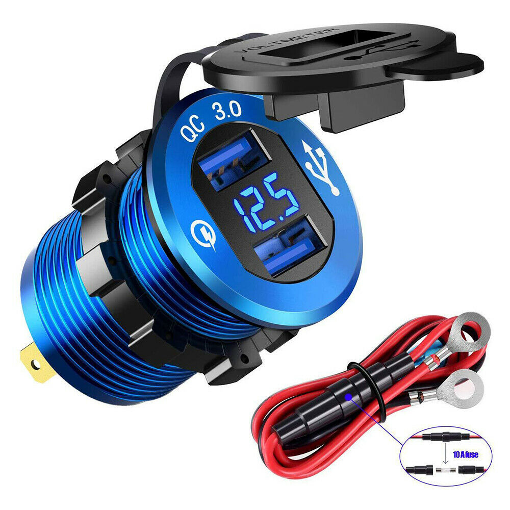 Cross-Border Car Modification Metal Shell Dual Qc3.0 USB Mobile Phone Charger Socket with Voltmeter Wiring