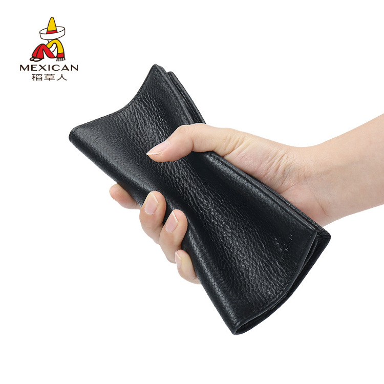 Scarecrow Long Wallet Men's Business Genuine Leather Large Capacity Ticket Holder Multi-Card Holder Thin Casual Wallet Wallet for Youth